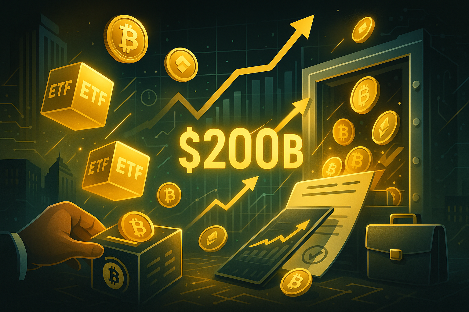 Demanda histórica por ETFs de Bitcoin leva ativos sob gestão do mercado cripto a ultrapassar US$ 200 bilhões pela primeira vez